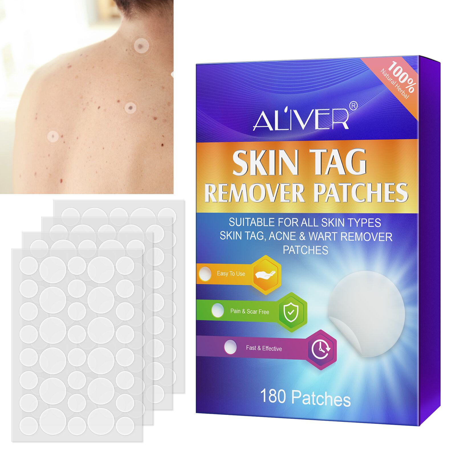 Aliver Fast Skin Tag Remover Patch Safe Acne Wart Removal Body Face