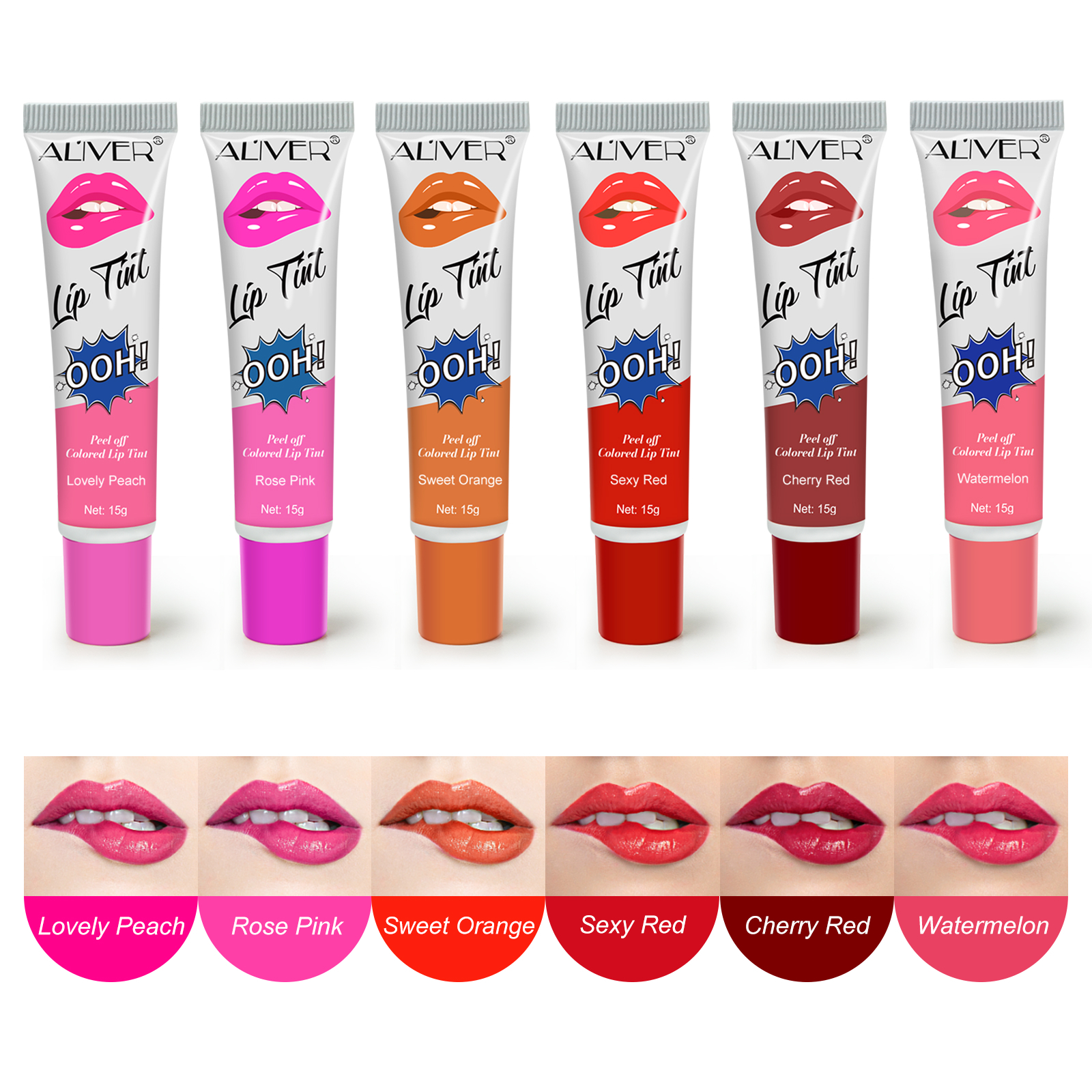 Aliver 6 Colors Lip Tint Peel off Set, Red Lip Stain Long Lasting Waterproof Lipstick Lip Gloss