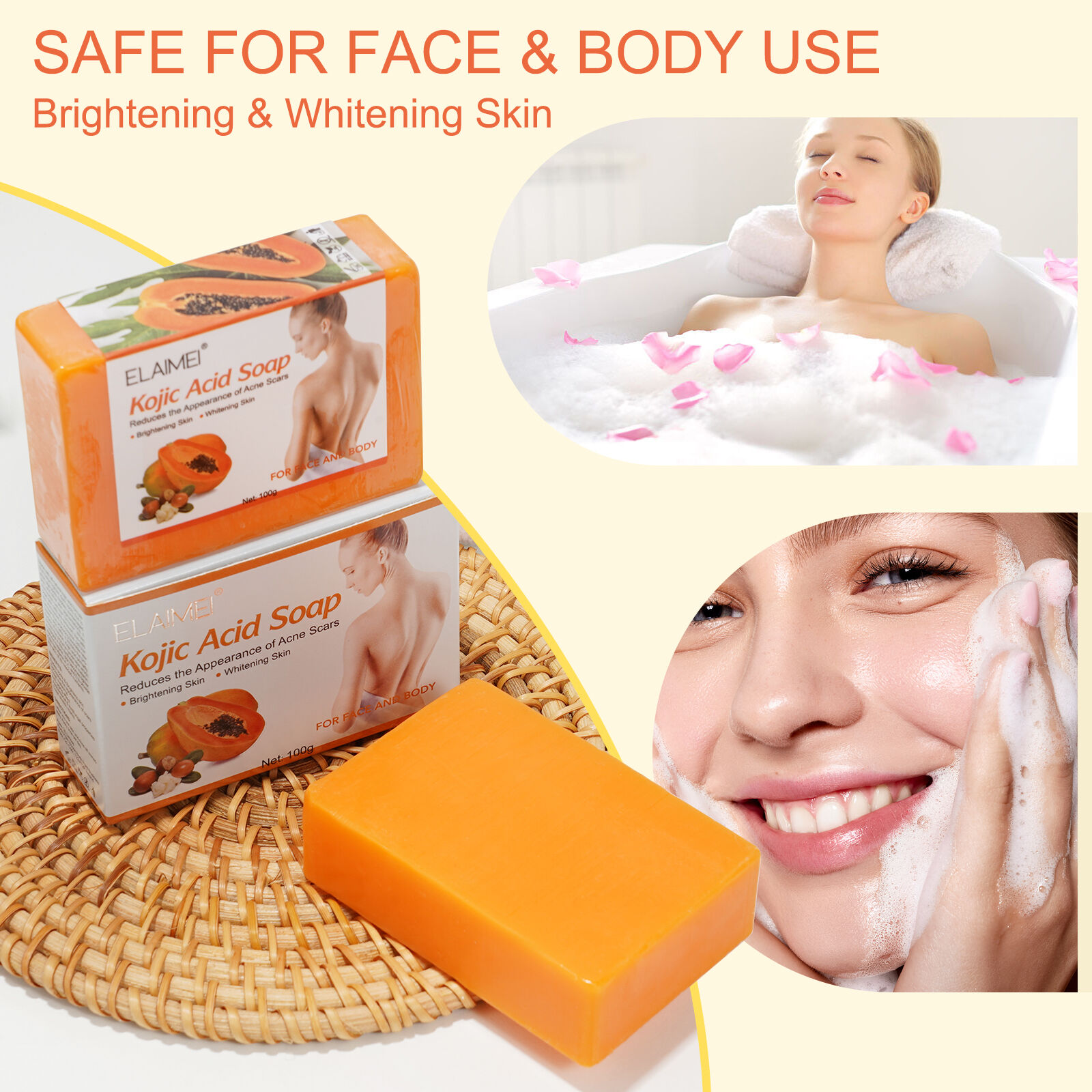 Elaimei Whitening Kojic Acid Soap Facial Bleaching Dark Spot Acne Scars