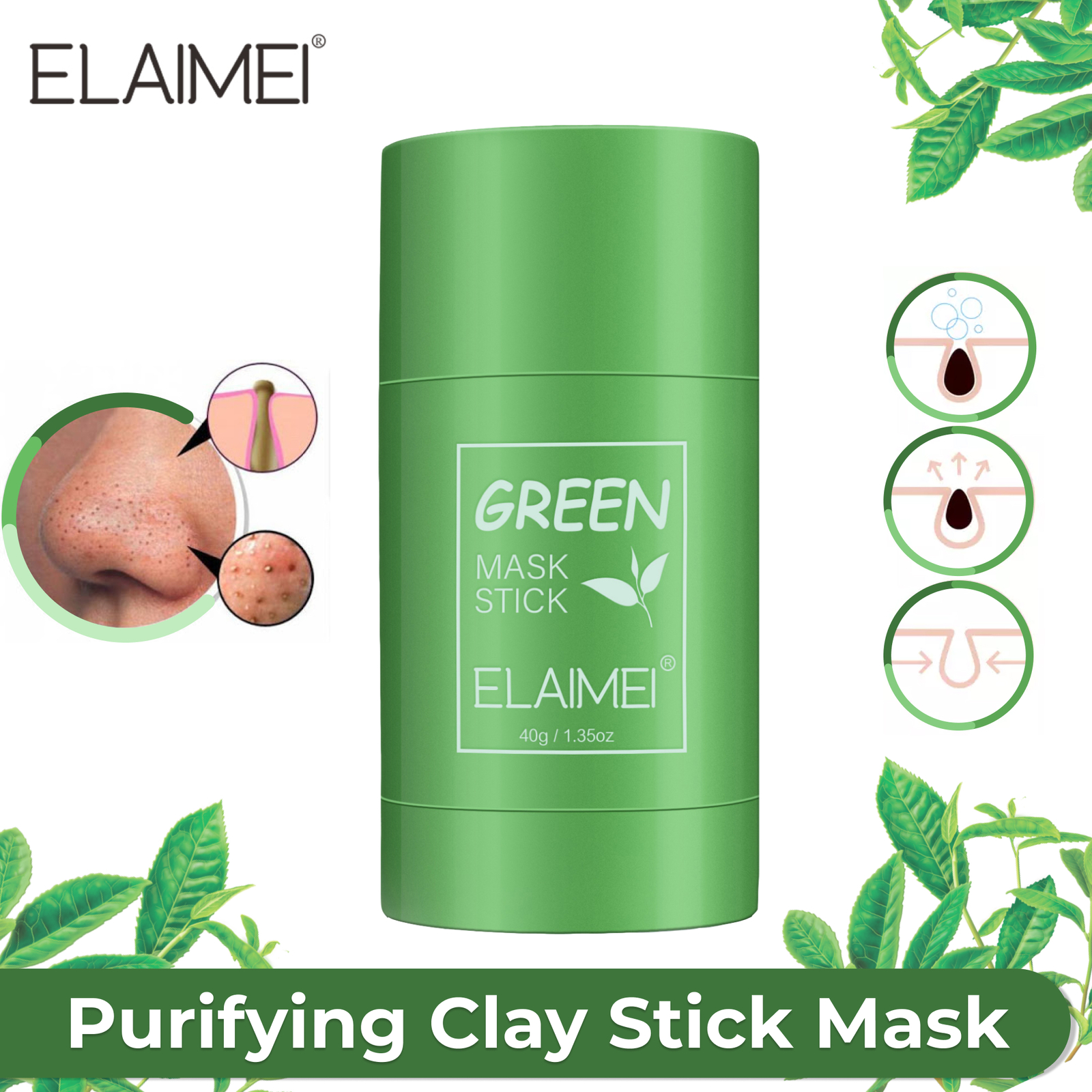 Elaimei Green Tea Purifying Clay Stick Mask Antiacne Acne Blackhead