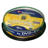 Genuine Verbatim 10-Pack DVD+RW 4.7GB Rewritable Disc Blank DVD Spindle 4xspeed