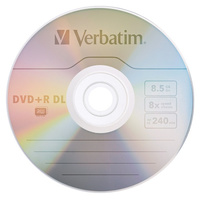Verbatim DVD+R 8.5GB 8x Double Layer DVD Disc, Blank Media, Matt Silver, 5 in pack