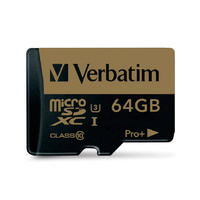 Verbatim Pro+ Micro SDXC 64GB (UHS-I Class 10) with Adaptor 44034