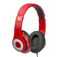 Verbatim Over Ear Classic Audio Headphones with in-line microphone soft earpads for PC laptops portable audio smartphones and tablets red