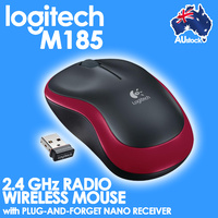 Mouse Wireless 2.4GHz Optical 1000DPI PC Mac Red M185 Logitech 910-002503