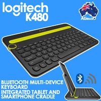 Logitech K480 Bluetooth Multi-Device Keyboard with Integrated Tablet and Smartphone Cradle, On/Off Switch, Battery Indicator, 1 Year Warranty (Black)