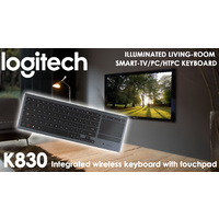 Logitech K830 Illuminated Living-Room Wireless Touchpad Keyboard for Internet-Connected TVs/HTPC (Bluetooth & Wireless USB Keyboard)