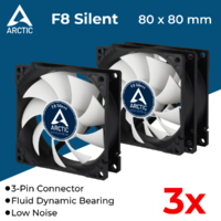 3x PC Case Fan Silent for Computer Case Low Noise Arctic Cooling 3-Pin 80mm 12V