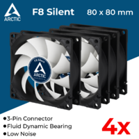 4x Computer Case Fan Silent 80mm Fluid Low Noise Quiet Arctic Cooling F8-S 3-Pin