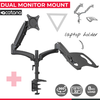 Acatana Dual Monitor Stand Desk Mount 2 Arm with Laptop Tray Holder Adapter Gas-Spring Copmupter Screen Holder up to 32" 8kg ACA-GM124D-D15