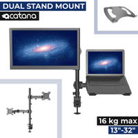 Acatana Dua Monitor Stand 2 Arm Desk Mount with Laptop Tray Holder VESA Adapter Bracket 32'' ACA-LH07