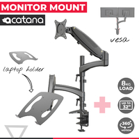 acatana ACA-LH08 | Dual Monitor Stand 2 Arm Desk Mount with Tray Holder Adapter for Laptop up to 16kg 32"
