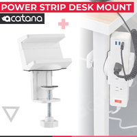 Power Strip Board Holder Clamp Desk Mount Bracket Surge Protector Table Charging Outlets USB Socket Powerboard White