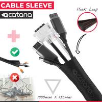 acatana Cable Management Sleeve Cord Organizer Hide Wire Wrap Cover Protector Home Office Desk Under Desk Split Hook Loop 1000mm x 135mm