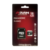 A-RAM microSDHC 16GB Memory Card, Class 10, Up to 20MB/s (133X)/18MB/s (120X) r/w speed with SD Adapter