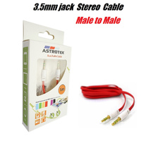 Astrotek 1.0m Stereo 3.5mm Slim Flat AUX Auxiliary Audio Cable, Male to Male, Gold Plating, Molded type (Red)