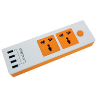 4 Port USB 1A Smart Charger (5V,4A) with 2 port AC Socket (1000W) White+Orange Astrotek