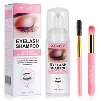 Aliver Eyelash Extension Shampoo Eyelid Foam Cleanser Remove Eye Lash Makeup Bubble Brush Cleaner For Salon and Home Use Pink 50ml
