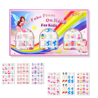 Aliver Fake Press on Nail for Kids Kit Children Color Heart Cat Rainbow False Art Set Gift Girls Glue Acrylic Nails Party 144pcs