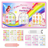 Aliver Fake Press on Nail for Kids Kit Children Color Flower Candy False Art Set Gift Girls Glue Acrylic Nails Party 144pcs