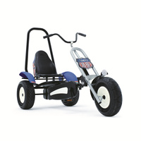Berg Route 66 Three Wheel Go-Kart Tricycle, Ride-On Toy Car for Kids, with BFR-HUB, Adjustable Seat and Steering columns, Pneumatic Wheels, Blue