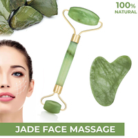 Natural Guasha Board + Massage Roller Facial Face Body Tool Green Quartz Jade