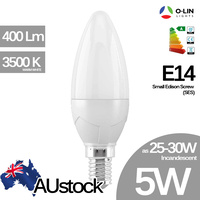 E14 Candle LED Bulb O-Lin 5W C35 Small Edison Screw (SES), 380-400Lm, 2700-3500K (Warm White), Equivalent 25W Incandescent, up to 40,000H Lifespan