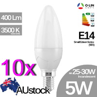 10x O-Lin 5W C35 Candle LED Bulb E14 Small Edison Screw (SES), 380-400Lm, 2700-3500K (Warm White), Equivalent 25W Incandescent, up to 40,000H Lifespan
