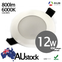 2x O-Lin 12W LED Dimmable Downlight Bulb Value Pack, 800Lm, 90x90mm Cutout, 6000K (Cool White), Equivalent to 65W Halogen, Cree Chip, 55,000 Usage,