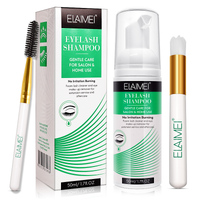 Elaimei Eyelash Extension Shampoo Eyelid Foam Cleanser Remove Eye Lash Makeup Bubble Brush Cleaner For Salon and Home Use Purple 50ml