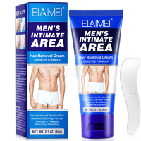 Elaimei Men Hair Removal Cream Body Intimate Area Painless Depilatory Sensitive Skin Underarm Legs Chest, 60g