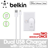 Belkin Boost-Up Dual Home & Wall Charger (10 Watt/2.1 Amp Per Port) with 1.2m Lightning to USB Cable
