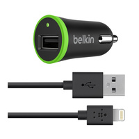 Belkin BOOST UP Car Charger with ChargeSync Lightning Cable for Apple Devices 2.4A, 12 Watt, Black