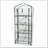 Foldable Mini Green House with WeatherProof PVC Cover and 4 Metal Wire Shelfes