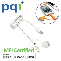 PQI i-Cable Multi Plug 90cm, Universal Data Sync Charger Cable for Apple iPhone iPad and Android Devices (USB (M) / 8 Pin lightning (M) / 30pin (M) /