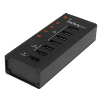 StarTech 4 Port Powered USB 3.0 Hub with 3 Dedicated USB Charging Ports (2x 1A & 1x 2A) with AC adapter, wall mountable, metal enclosure, black