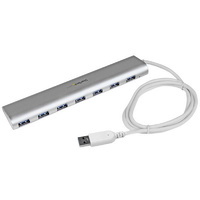 StarTech 7-Port Compact USB 3.0 Hub with Built-in Cable, aluminum silver housing, desktop, for Macbook, PC MAC