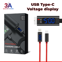 Fast Charging Phone Cable USB C Type-C Voltage Display LED USB-C Samsung Huawei