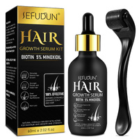 SEFUDUN Hair Growth Serum Kit Derma Roller + Serum Kit Dry Damaged Hair Loss Treatment Scalp Regrowth Natural Repair Oil Liquid for Men & Women 60ml