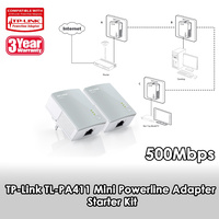 TP-Link TL-PA411 AV500 2xMini Nano Powerline Adapter Starter Kit, HomePlug AV up to 500Mbps, 10/100Mbps Ethernet Port, Plug and Play
