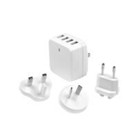Startech 4-Port USB Wall Charger  34W 6.8A out, International Travel with 4 plug EU, UK, US, AU, white