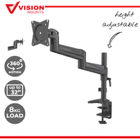 Vision Mounts VM-AE12 | Single Monitor Stand Arm Desk Screen Mount , Full-Motion Adjustable Black