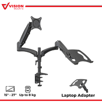 Vision Mounts VM-GM124D-D15 | Dual Screen Monitor Stand 2 Arm Desk Mount with Laptop Adapter Holder Bracket