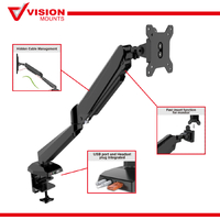 Vision Mounts VM-LCD-GM212U | Single Monitor Stand Arm Mount Gas Spring | Up to 32'' 8kg with USB