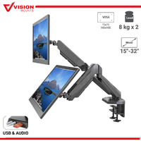 Dual Monitor Stand Arm LED Desk Mount Bracket Screen Holder Gas Spring 32" 16kg