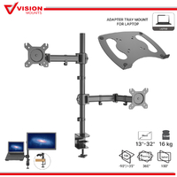 Vision Mounts VM-LH07 | Dual Monitor Stand Arm Mount with Laptop Tray Holder Adapter