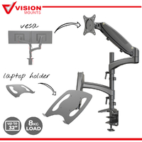 Vision Mounts VM-LH08 | Dual Monitor Stand 2 Arm Desk Screen Mount with Tray Holder VESA Adapter for Laptop & Notebook