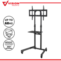 Vision Mounts VM-ST04H | Mobile Tv Stand Cart Bracket Floor Trolley Wheels Mount | Up To  70" Screens 68kg