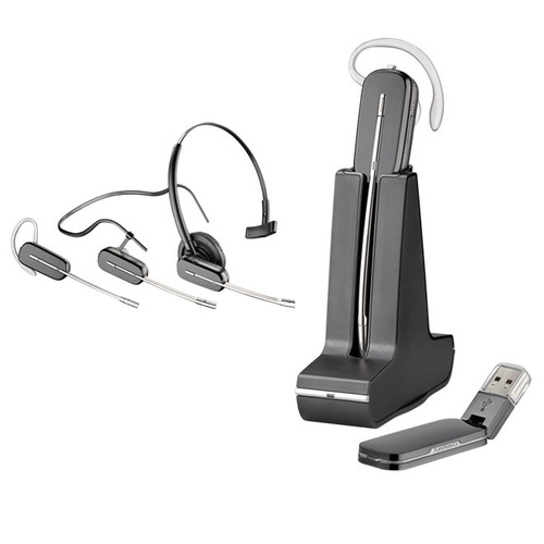 Plantronics SAVI W440 Standard Convertible, USB Wireless DECT Headset System for Laptop, Softphones & Multimedia Use, Black & Silver