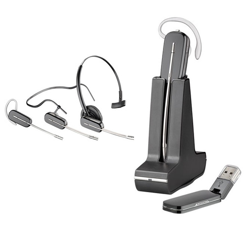 Plantronics SAVI W440-M Convertible Microsoft Certified USB Wireless DECT Headset System for Laptop, Softphones & Multimedia Use, Black & Silver